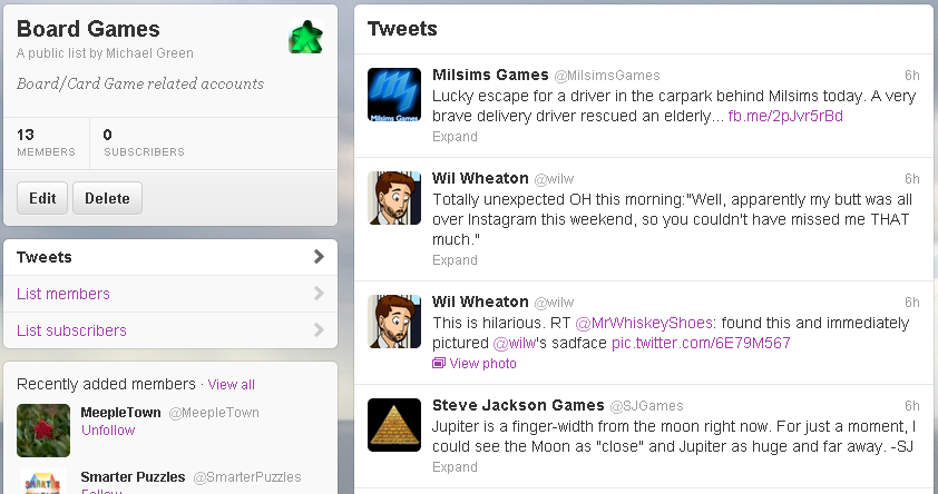 Example of a Twitter list news feed